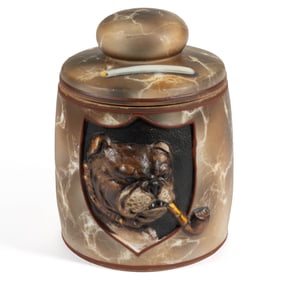 JAPANESE NIPPON PORCELAIN HAND-PAINTED DOG MOTIF HUMIDOR