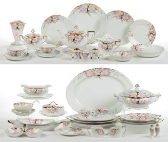JAPANESE NORITAKE CHINA HAND-PAINTED AZALEA SERVICE FOR TWELVE, UNCOUNTED LOT