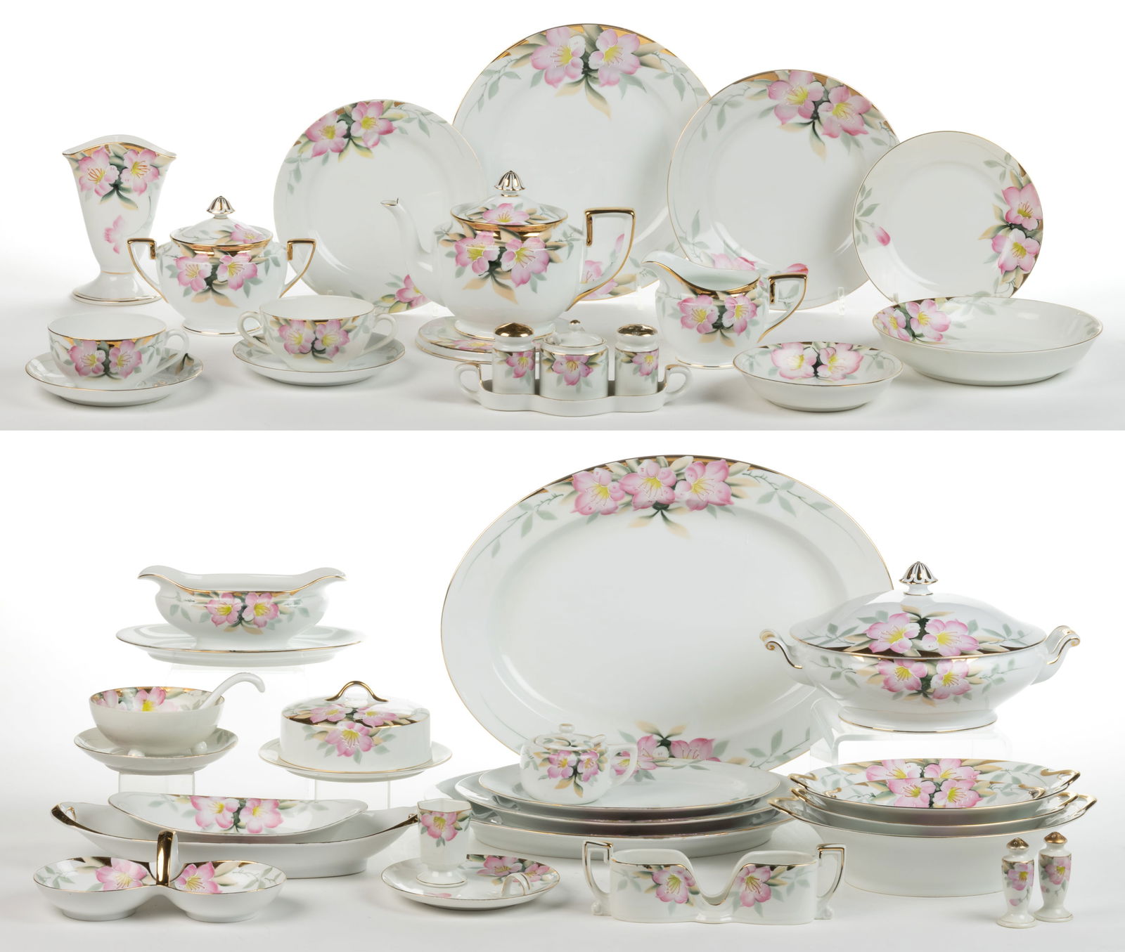 JAPANESE NORITAKE CHINA HAND-PAINTED AZALEA SERVICE FOR TWELVE, UNCOUNTED LOT (1 of 7)