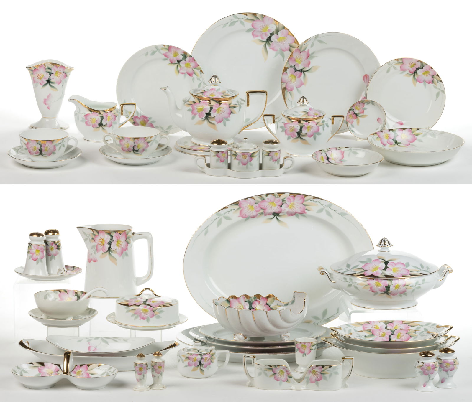 JAPANESE NORITAKE CHINA HAND-PAINTED AZALEA SERVICE FOR 12, UNCOUNTED LOT (1 of 7)