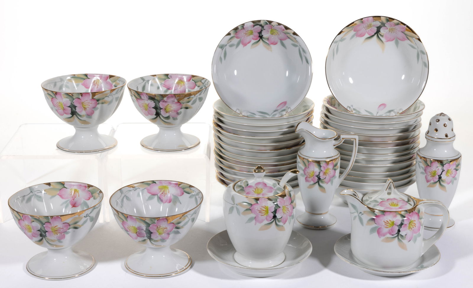 JAPANESE NORITAKE CHINA HAND-PAINTED AZALEA BREAKFAST ARTICLES, LOT OF 36 (1 of 1)