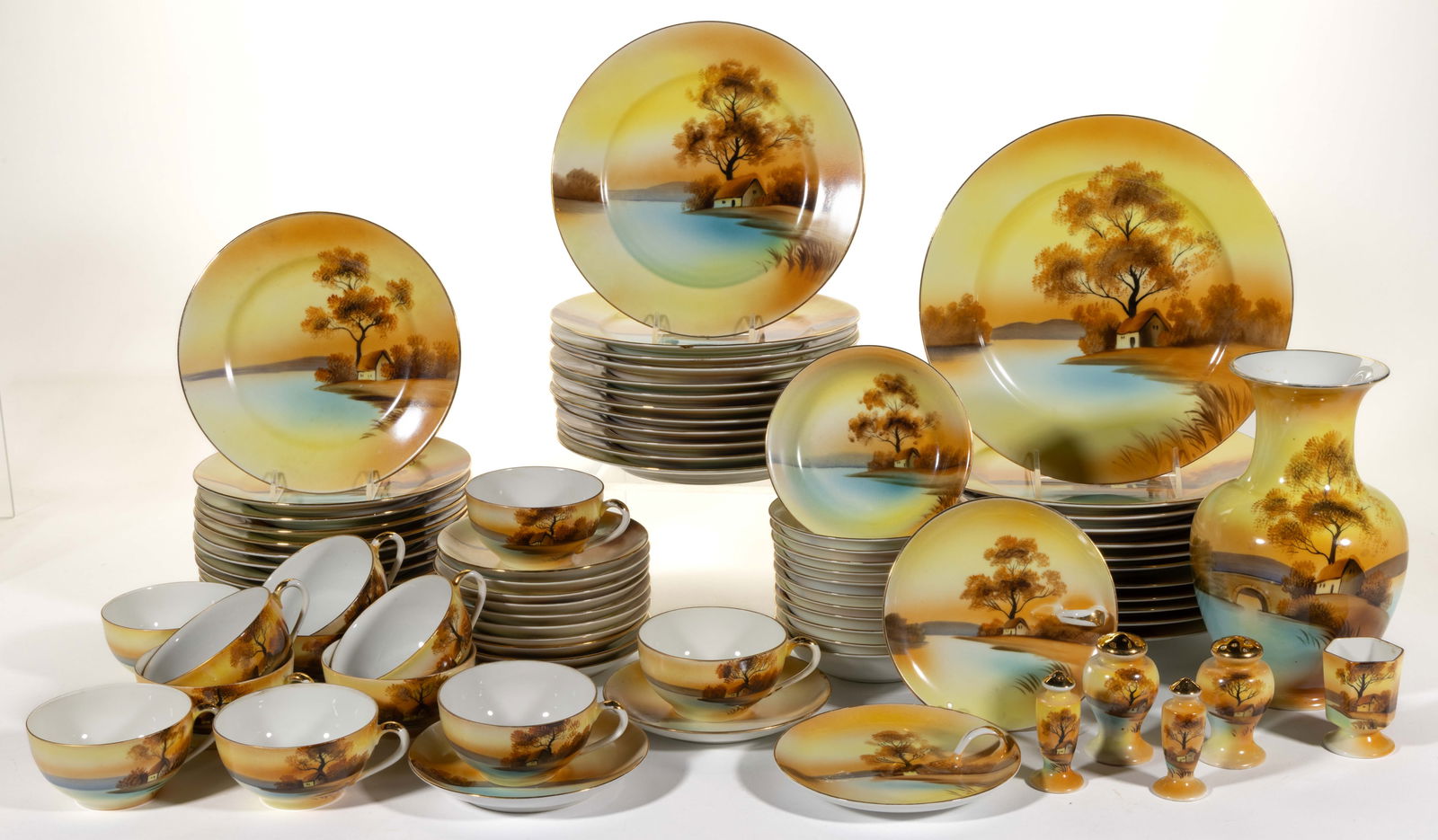 JAPANESE NORITAKE CHINA HAND-PAINTED TREE IN THE MEADOW SERVICE FOR 12, LOT OF 68 (1 of 1)