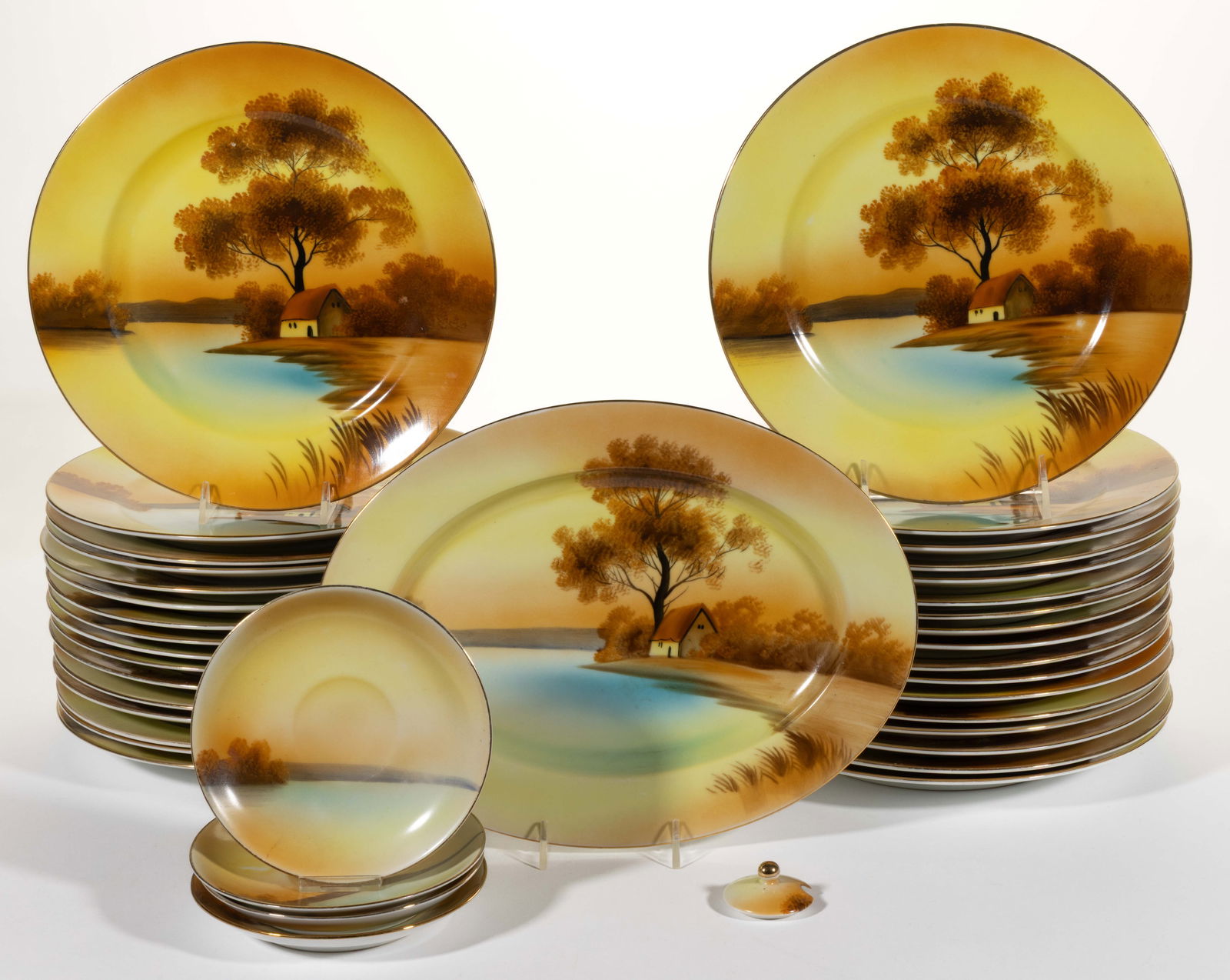 JAPANESE NORITAKE CHINA HAND-PAINTED TREE IN THE MEADOW TEA AND TABLE ARTICLES, LOT OF 39 (1 of 1)