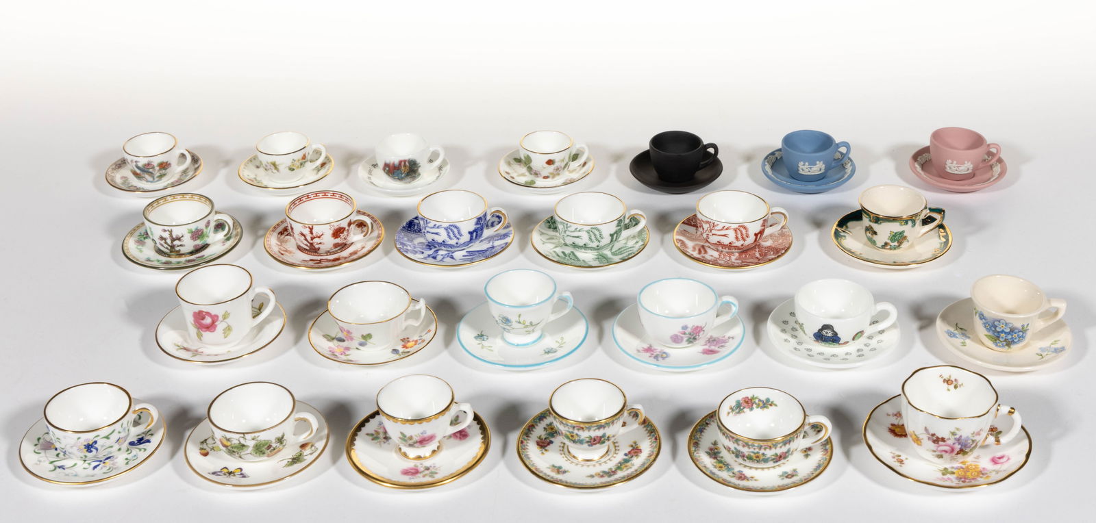 ASSORTED ENGLISH CERAMIC MINIATURE CUP AND SAUCER SETS, LOT OF 25 (1 of 1)