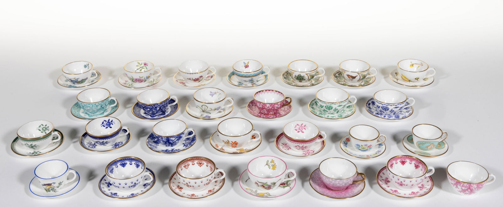 ENGLISH SPODE CHINA MINIATURE CUP AND SAUCER SETS, LOT OF 26 (1 of 1)