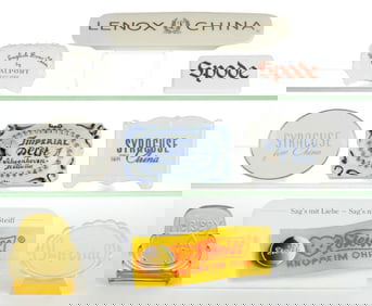 ASSORTED CERAMICS, GLASS, AND TOYS STORE SHELF SIGNS, LOT OF NINE