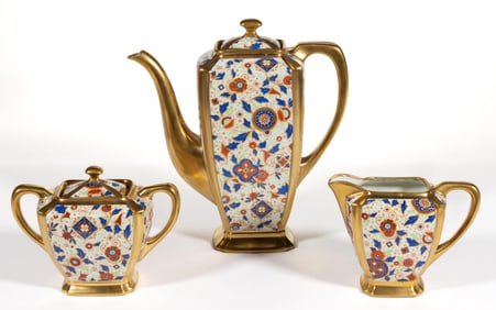 AMERICAN PICKARD-DECORATED PORCELAIN THREE-PIECE COFFEE SET