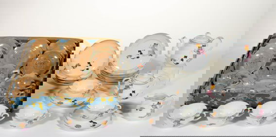 JAPANESE PORCELAIN CAT MOTIF CHILDREN'S TEA SETS, LOT OF TWO