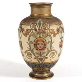 ENGLISH DOULTON SLATER'S PATENT ART NOUVEAU-STYLE CERAMIC TAPESTRY VASE