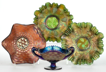 ASSORTED CARNIVAL GLASS ARTICLES, LOT OF FOUR