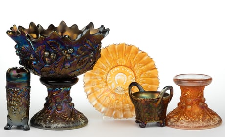 ASSORTED CARNIVAL GLASS ARTICLES, LOT OF SIX