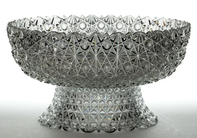 AMERICAN "RUSSIAN" PATTERN BRILLIANT CUT GLASS PUNCH BOWL AND STAND