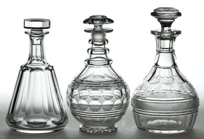 ASSORTED CUT GLASS QUART DECANTERS, LOT OF THREE