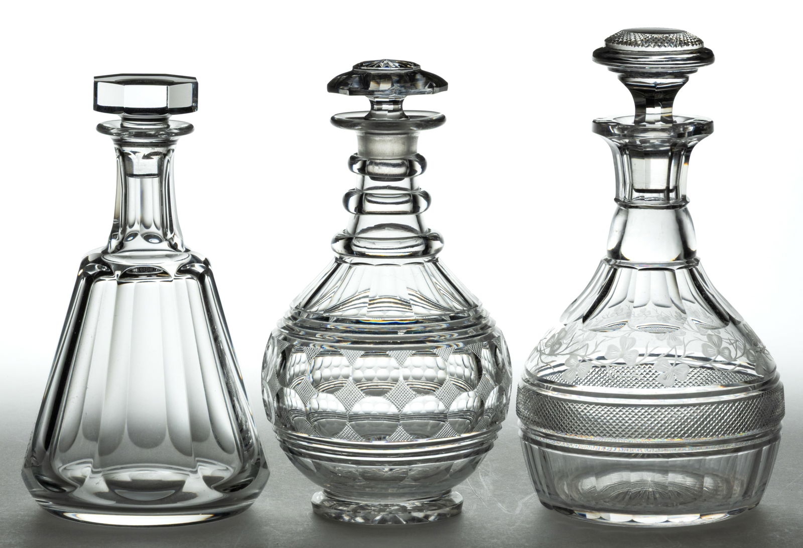 ASSORTED CUT GLASS QUART DECANTERS, LOT OF THREE (1 of 1)