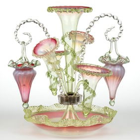 VICTORIAN RUBINA VERDE OPALESCENT GLASS EPERGNE