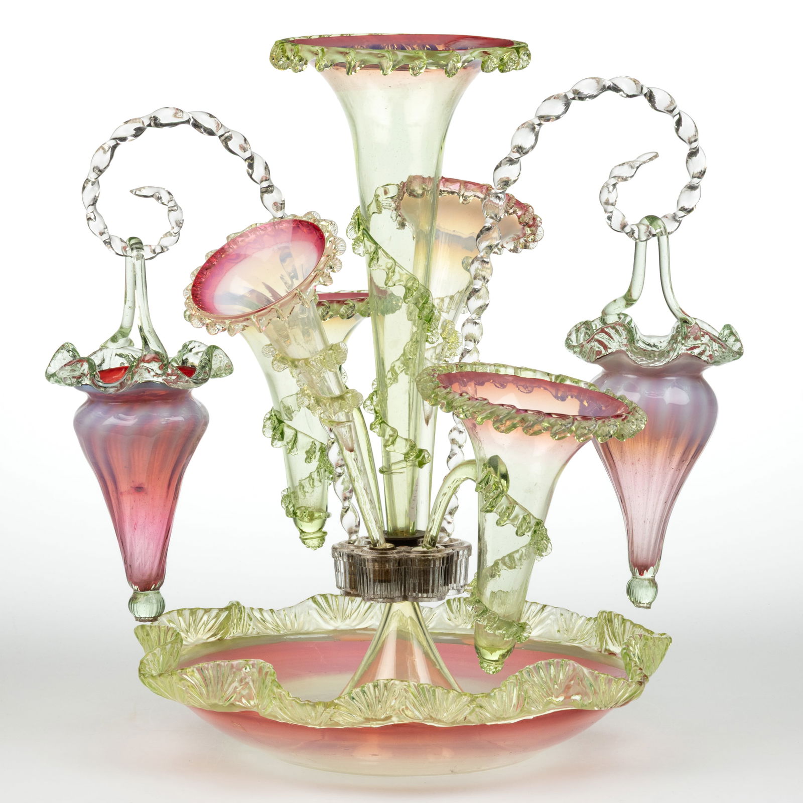 VICTORIAN RUBINA VERDE OPALESCENT GLASS EPERGNE (1 of 1)