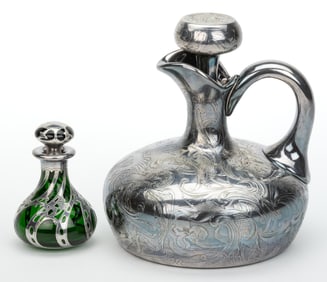 ASSORTED VICTORIAN SILVER-OVERLAY GLASS ARTICLES, LOT OF TWO