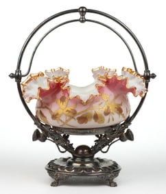 VICTORIAN CASED GLASS BRIDE'S BASKET