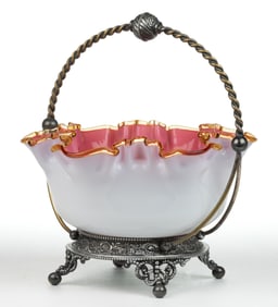 VICTORIAN CASED GLASS BRIDE'S BASKET