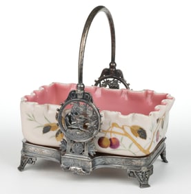 VICTORIAN CASED GLASS BRIDE'S BASKET