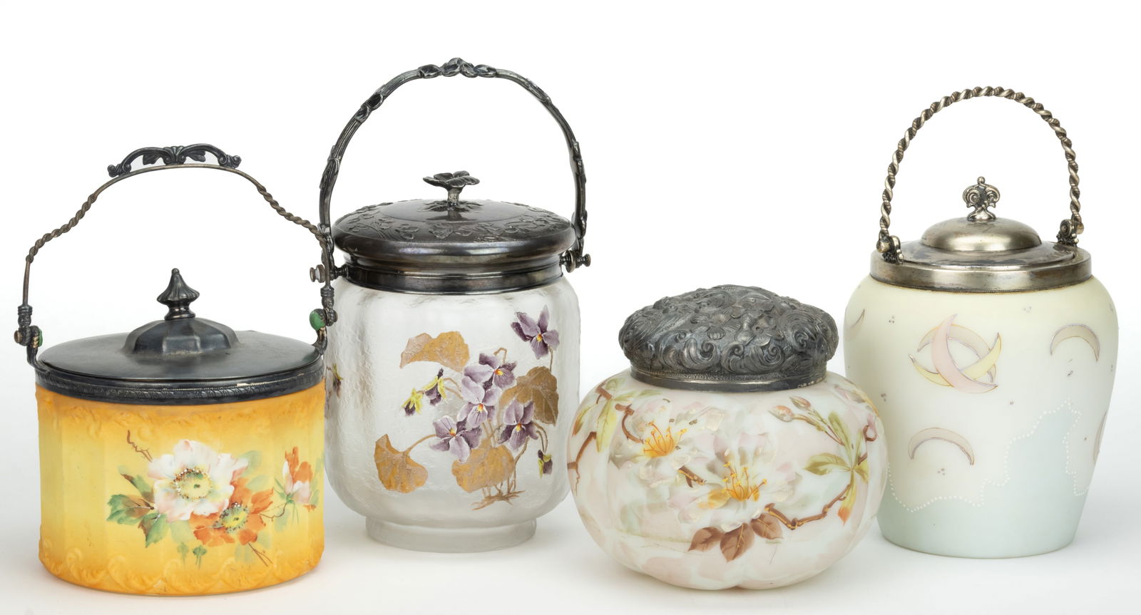 ASSORTED VICTORIAN ART GLASS BISCUIT / CRACKER JARS, LOT OF FOUR (1 of 1)