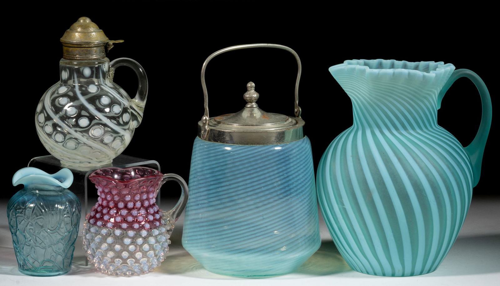 ASSORTED VICTORIAN OPALESCENT GLASS ARTICLES, LOT OF FIVE (1 of 1)