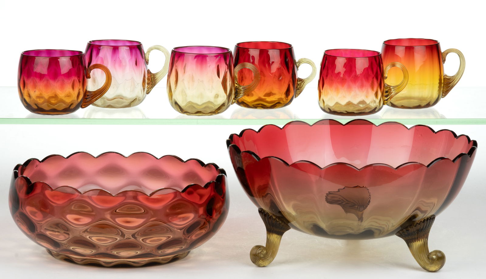 ASSORTED AMBERINA GLASS ARTICLES, LOT OF EIGHT (1 of 1)