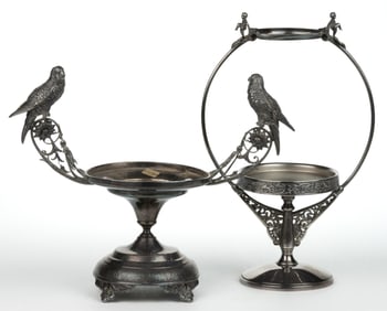 VICTORIAN QUADRUPLE-PLATE BRIDE'S BASKET STANDS, LOT OF TWO