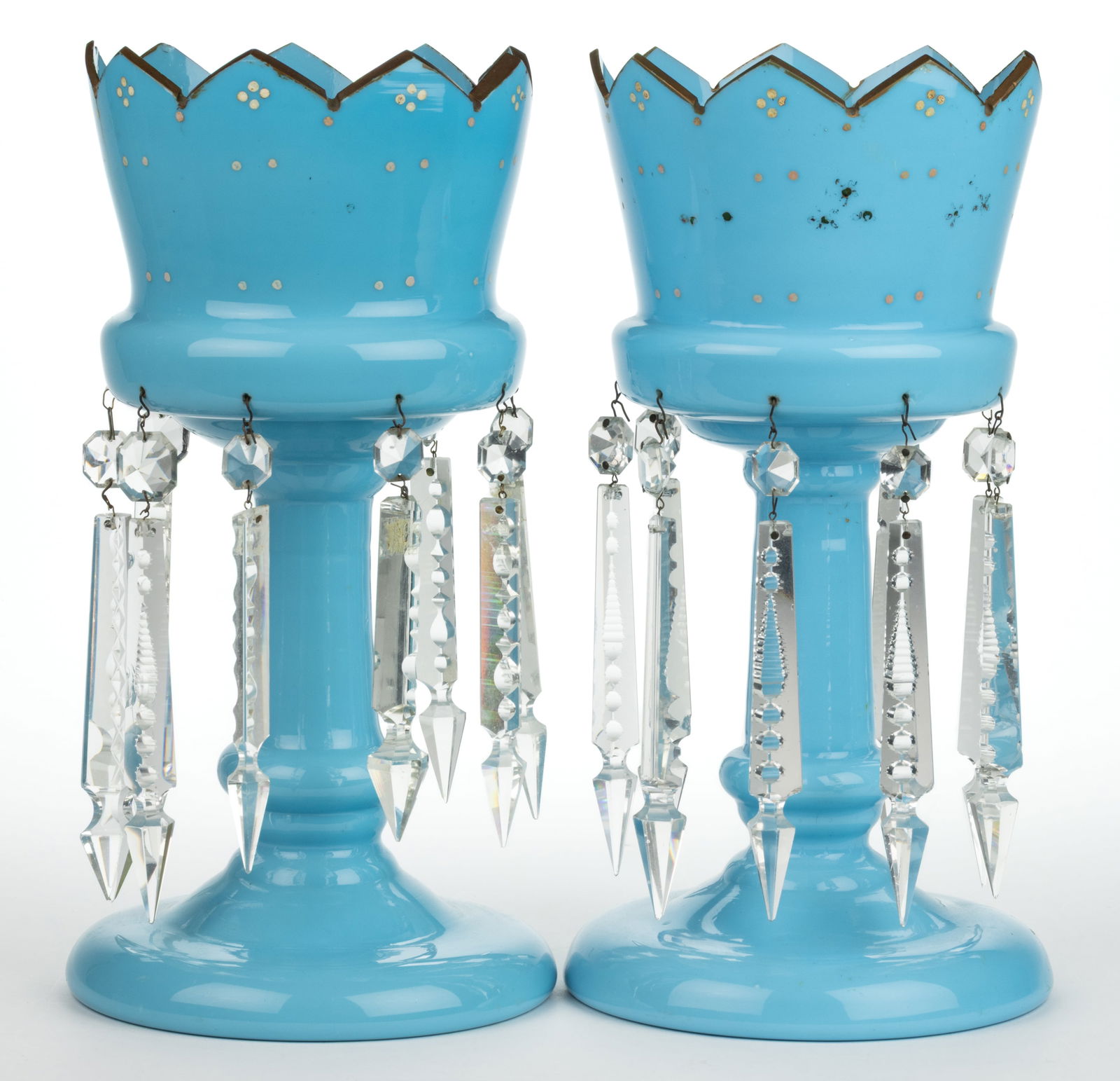 VICTORIAN OPALINE PAIR OF MANTLE LUSTERS (1 of 1)