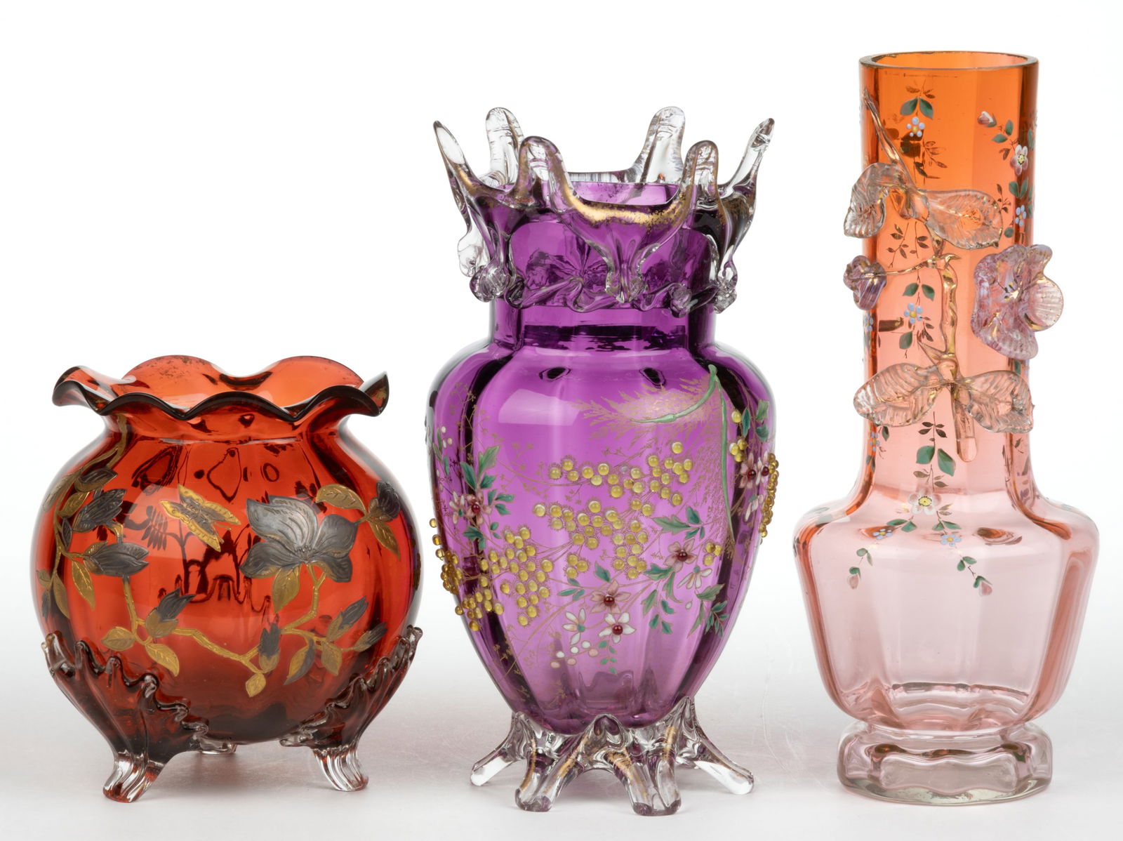 ASSORTED VICTORIAN DECORATED GLASS ARTICLES, LOT OF THREE (1 of 1)