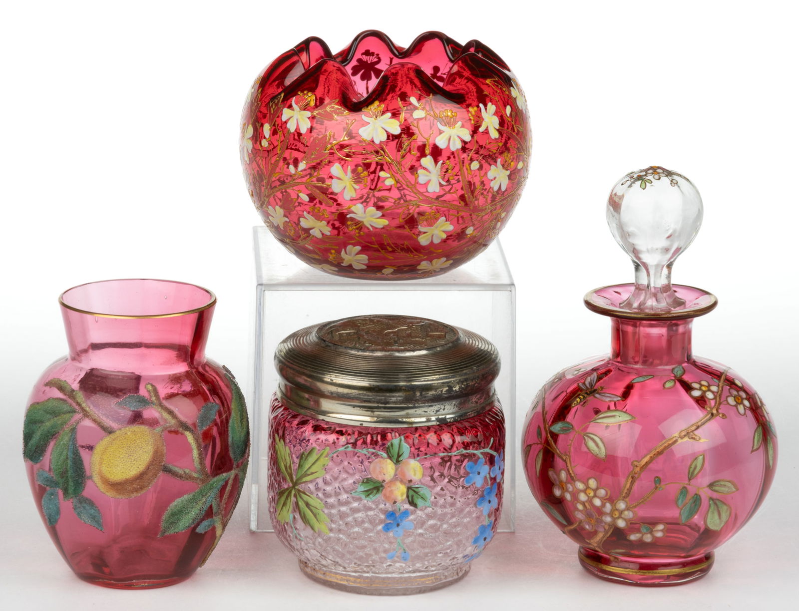 ASSORTED VICTORIAN CRANBERRY GLASS ARTICLES, LOT OF FOUR (1 of 1)