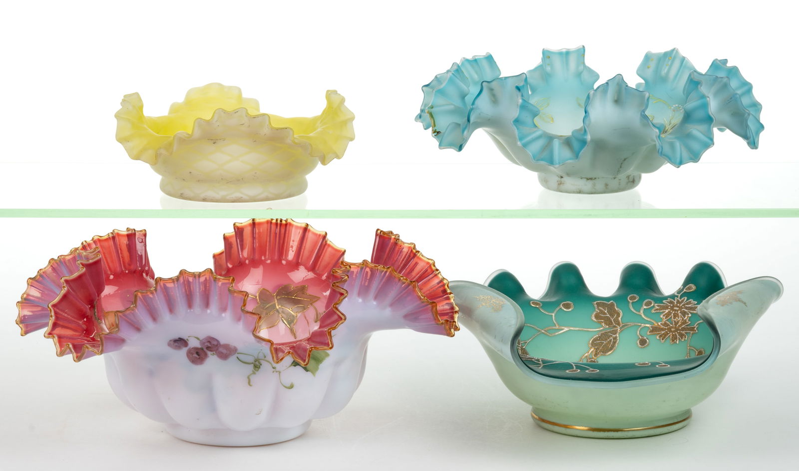 ASSORTED VICTORIAN CASED GLASS BRIDE'S BOWLS, LOT OF FOUR (1 of 1)