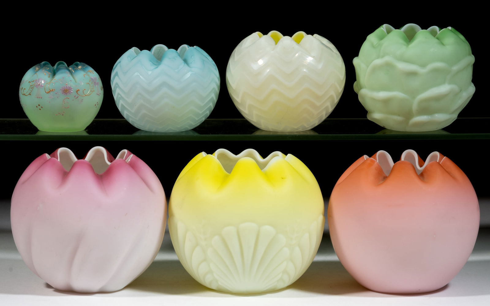 ASSORTED VICTORIAN CASED GLASS ROSE BOWLS, LOT OF SEVEN (1 of 1)