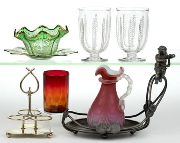ASSORTED VICTORIAN GLASS AND OTHER ARTICLES, LOT OF EIGHT