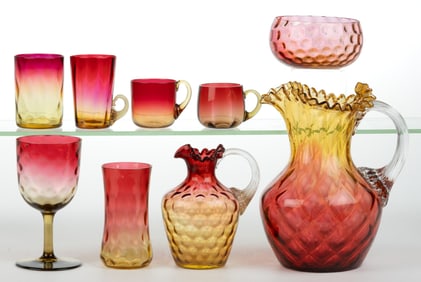 VICTORIAN AMBERINA GLASS ARTICLES, LOT OF NINE