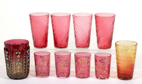 ASSORTED VICTORIAN JUICE TUMBLERS AND TASTERS, LOT OF TEN