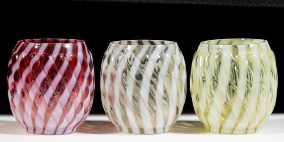 REVERSE SWIRL OPALESCENT GLASS TOOTHPICK HOLDERS, LOT OF THREE