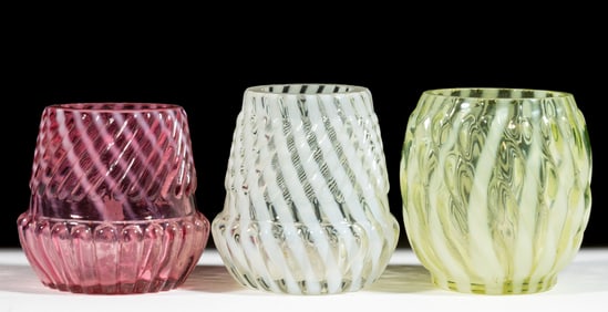 ASSORTED OPALESCENT SWIRL TOOTHPICK HOLDERS, LOT OF THREE