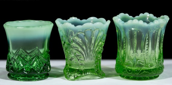 ASSORTED OPALESCENT TOOTHPICK HOLDERS, LOT OF THREE