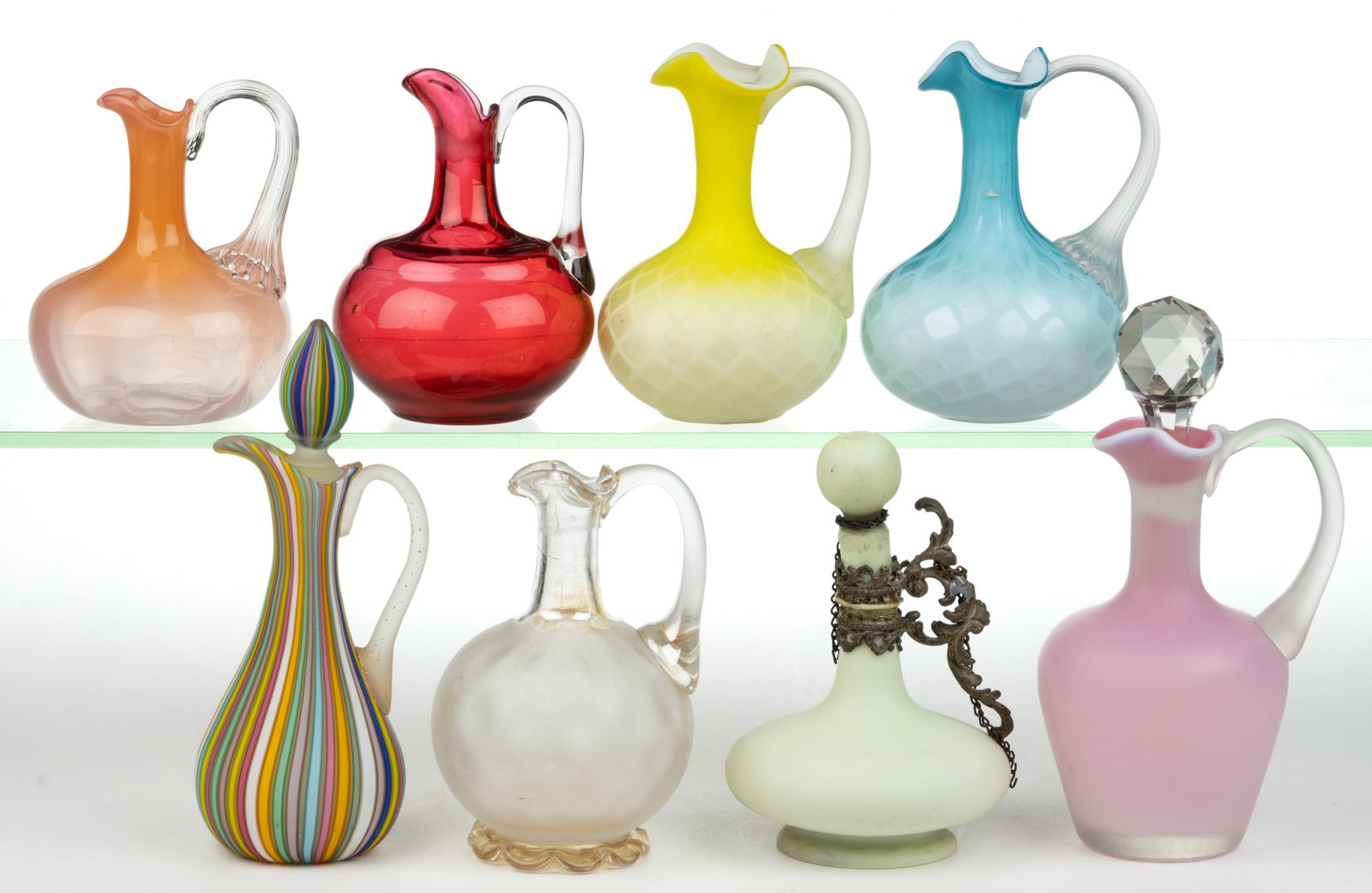 ASSORTED ART GLASS AND OTHER CRUETS, LOT OF EIGHT (1 of 1)