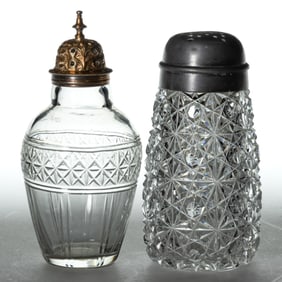 MT. WASHINGTON AND ENGLISH CUT GLASS SUGAR SHAKERS, LOT OF TWO