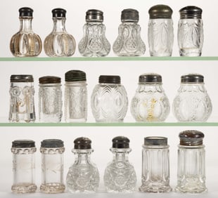 ASSORTED EAPG STATE PATTERN SALT AND PEPPER SHAKERS, LOT OF 18