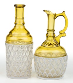 ADONIS PINEAPPLE BAR BOTTLE / DECANTER AND CLARET JUG, LOT OF TWO