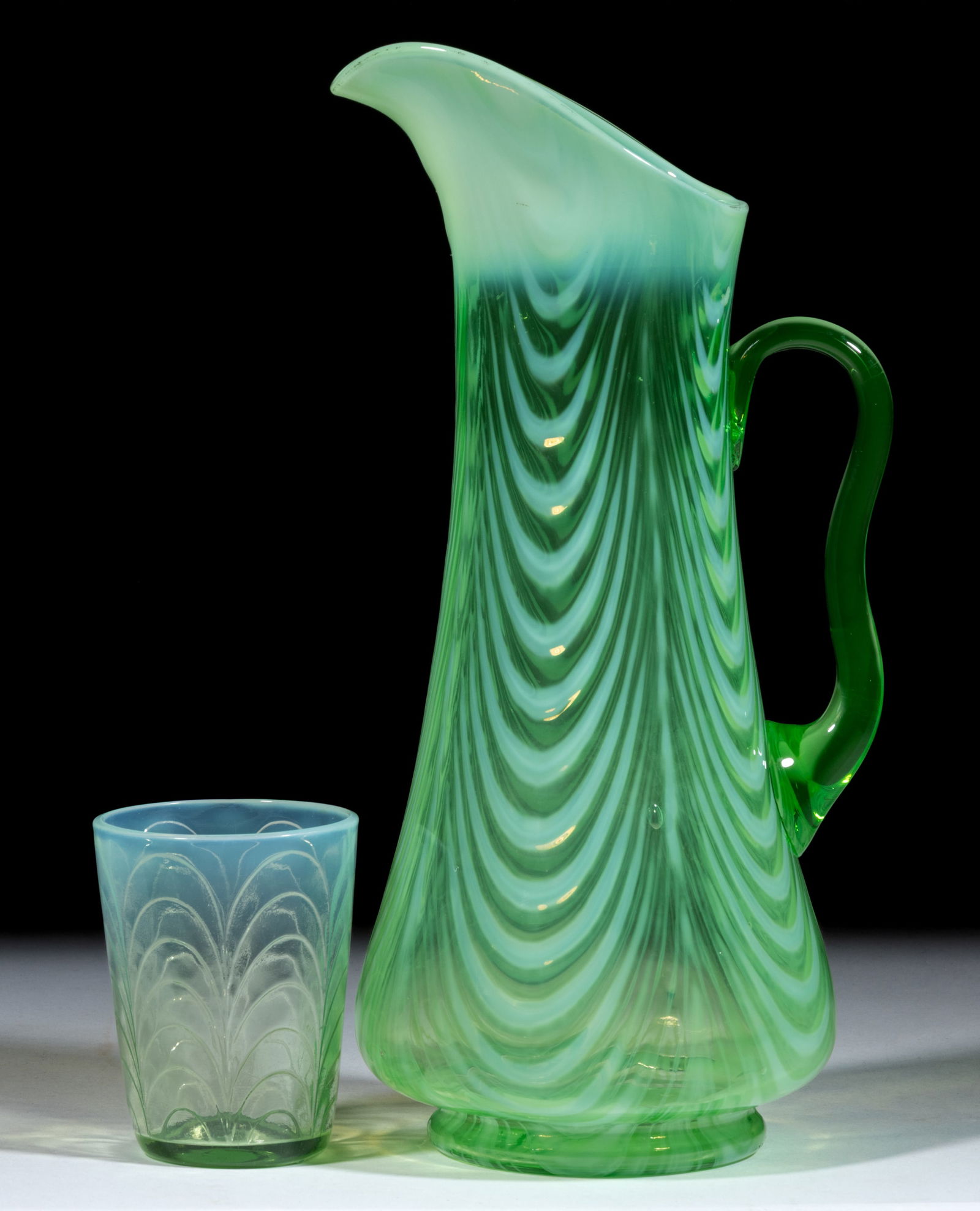 DRAPERY BLOWN WATER PITCHER AND PRESSED TUMBLER, LOT OF TWO (1 of 1)