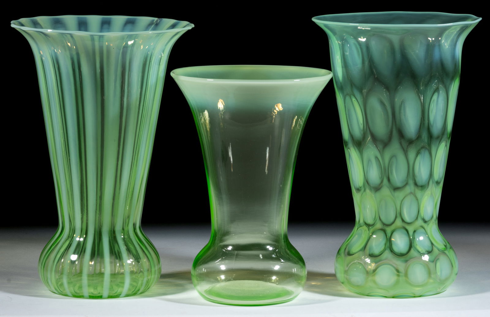 FENTON NO. 184 OPALESCENT VASES, LOT OF THREE (1 of 2)