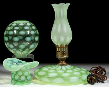 FENTON DOT-OPTIC OPALESCENT GLASS ARTICLES, LOT OF THREE