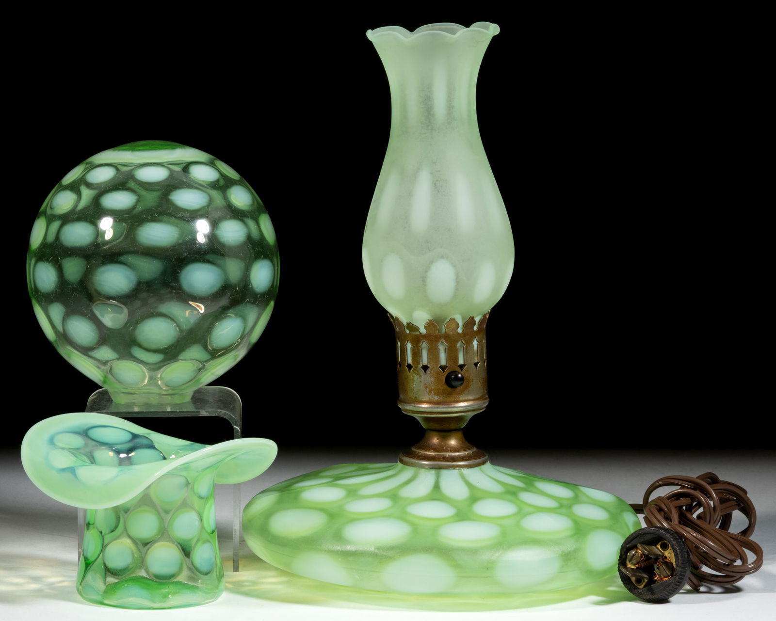 FENTON DOT-OPTIC OPALESCENT GLASS ARTICLES, LOT OF THREE (1 of 1)