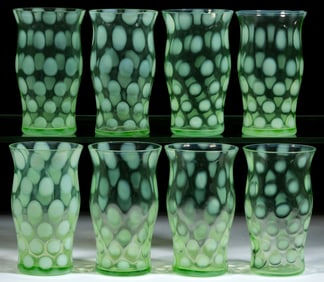 FENTON DOT-OPTIC / LATE COINSPOT OPALESCENT GLASS ICED TEA TUMBLERS, LOT OF EIGHT