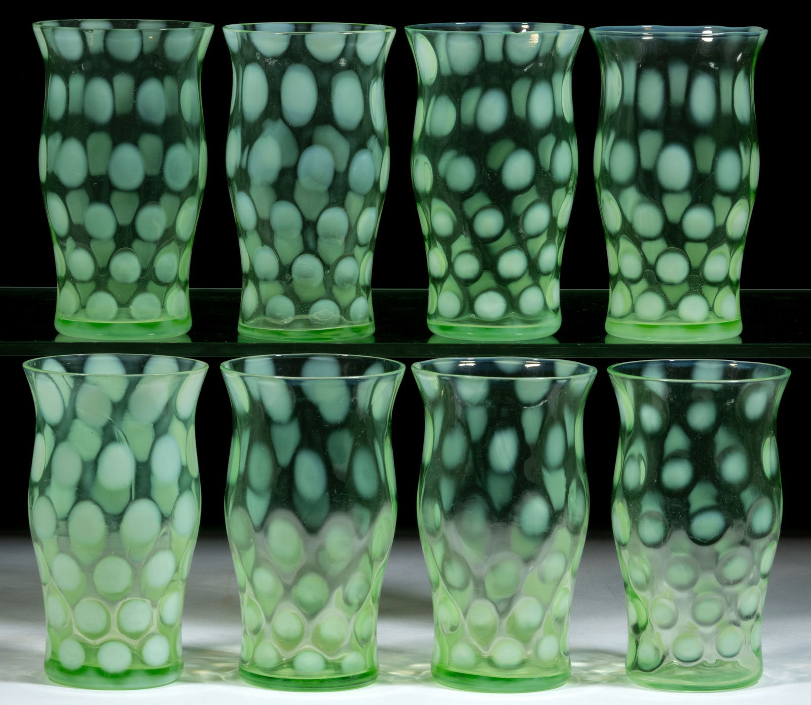 FENTON DOT-OPTIC / LATE COINSPOT OPALESCENT GLASS ICED TEA TUMBLERS, LOT OF EIGHT (1 of 1)