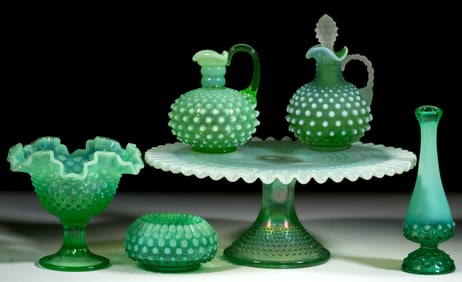 FENTON HOBNAIL OPALESCENT GLASS ARTICLES, LOT OF SIX